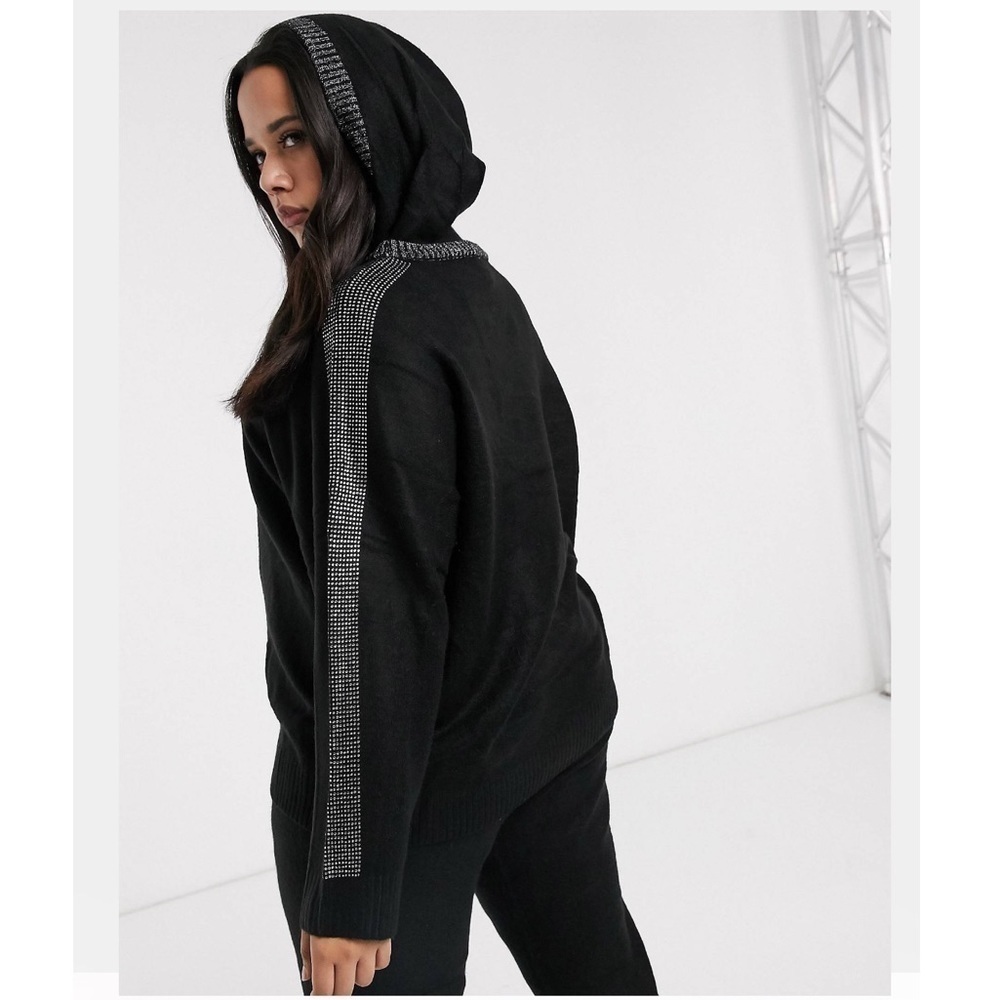 Asos Curve River Island plus hoodie sweater rhinestone detail in black 14/16